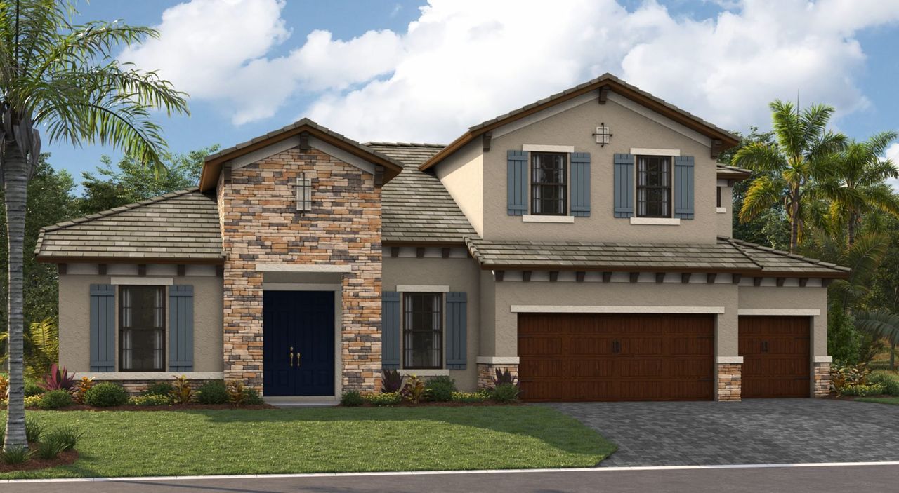 Front exterior of a new home in Triple Creek, Riverview, FL, highlighting curb appeal (Image 2). Front exterior of a new home in Triple Creek, Riverview, FL, highlighting curb appeal (Image 2).