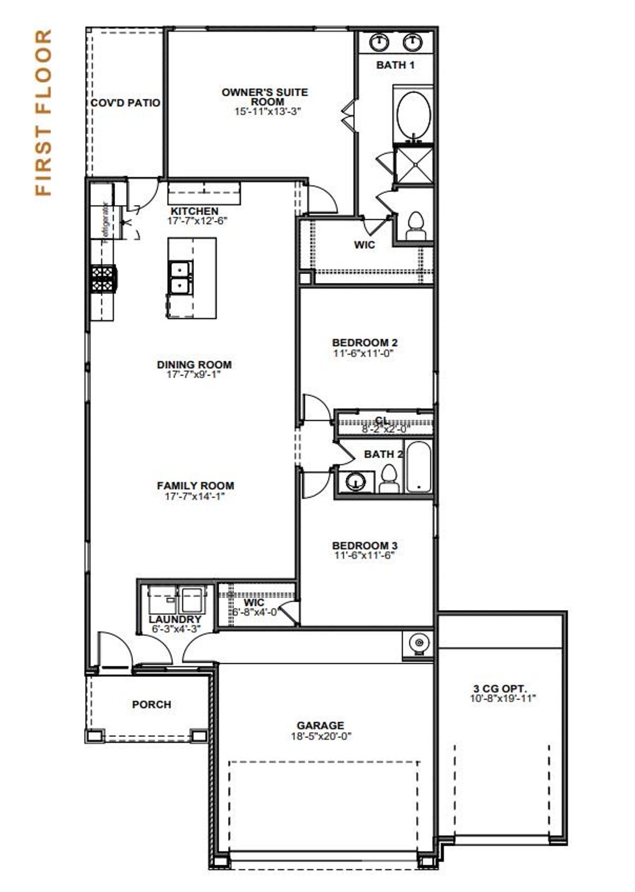 2D floor plan layout for the Wren 1584SB3CG by Saratoga Homes in Crosby Farms, Crosby, TX (Image 2). 2D floor plan layout for the Wren 1584SB3CG by Saratoga Homes in Crosby Farms, Crosby, TX (Image 2).