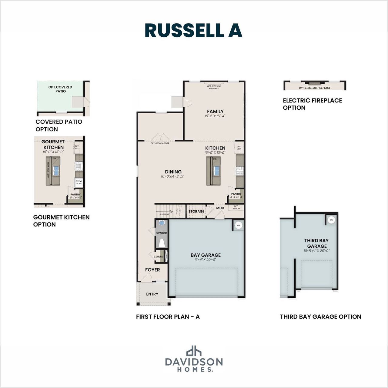 2D floor plan layout for the The Russell B by Davidson Homes LLC in Greene Farm, Cartersville, GA (Image 2).