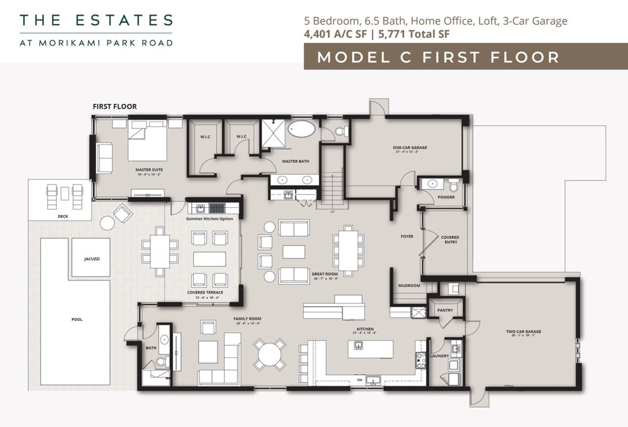 2D floor plan layout for the Model C by The Spear Group in The Estates at Morikami Park Road, Delray Beach, FL (Image 2).