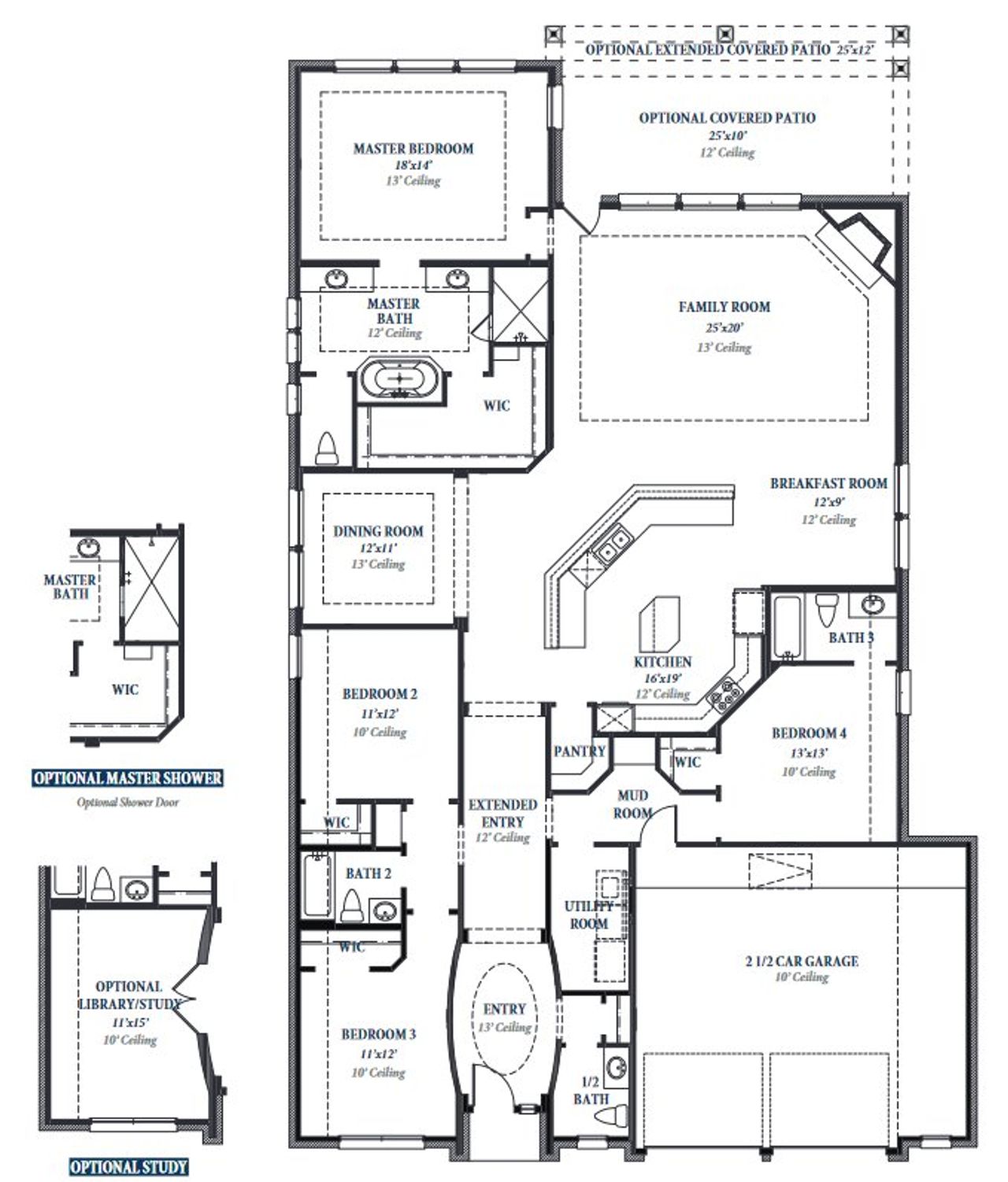 2D floor plan layout for the Plan 2855 by Ravenna Homes in Bridgeland 60′, Cypress, TX (Image 2).