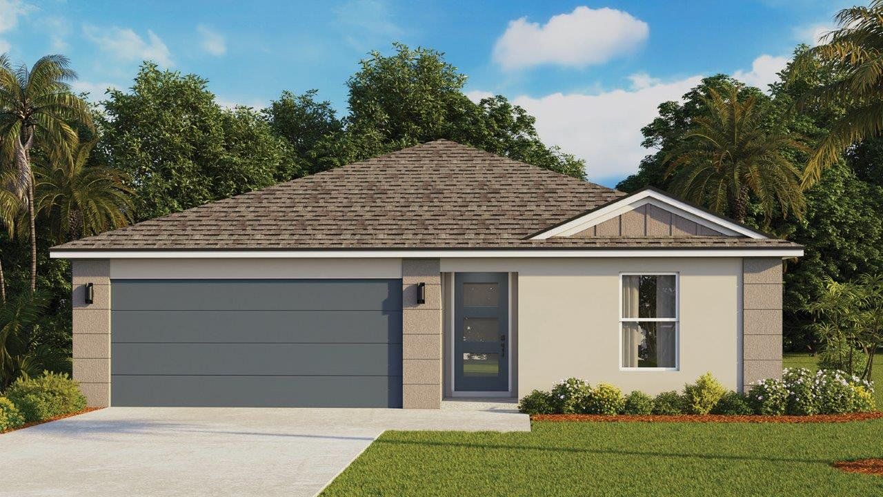 Representative exterior photo of a completed home built from the Dundee by D.R. Horton in Boulevard Oaks, Lady Lake, FL (Image 2).