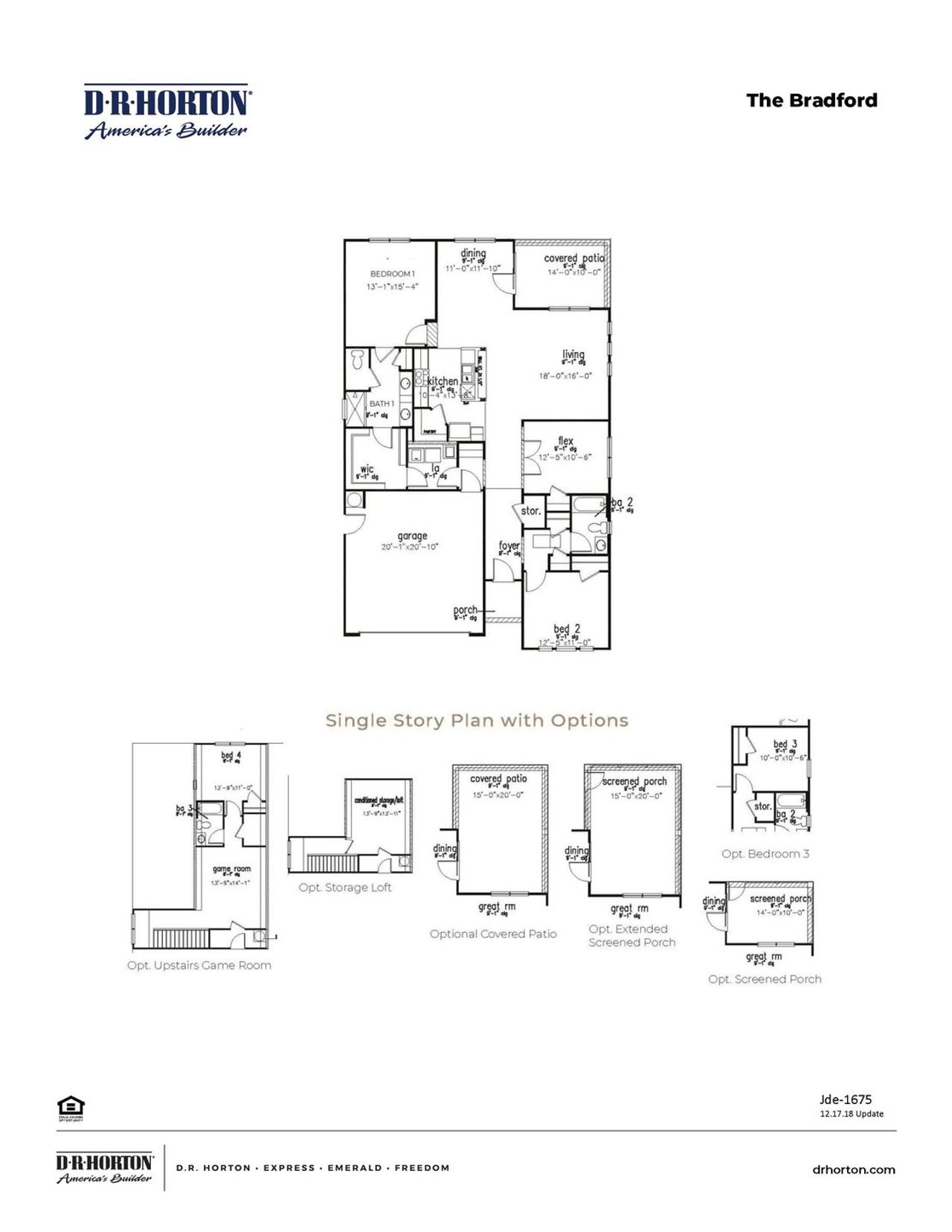 2D floor plan layout for the BRADFORD by D.R. Horton in Belle Park, North Myrtle Beach, SC (Image 2).