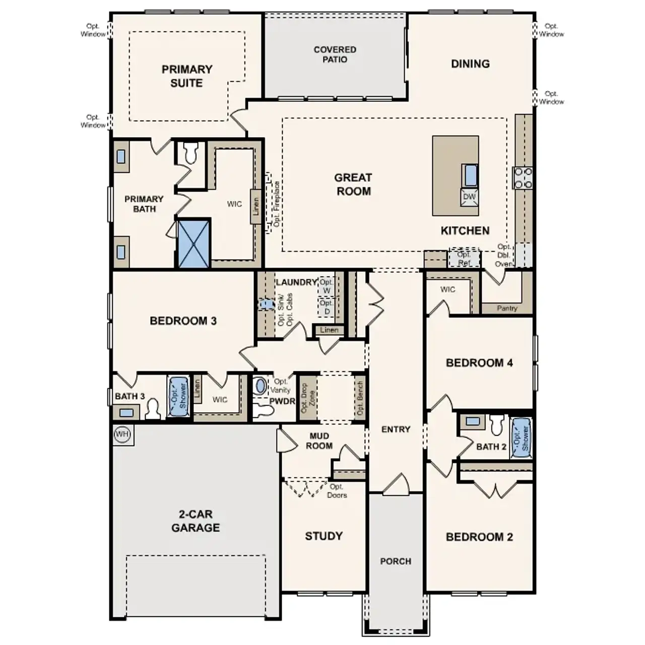 2D floor plan layout for the Everglade - 2470 by Century Communities in Homestead, Schertz, TX (Image 2).