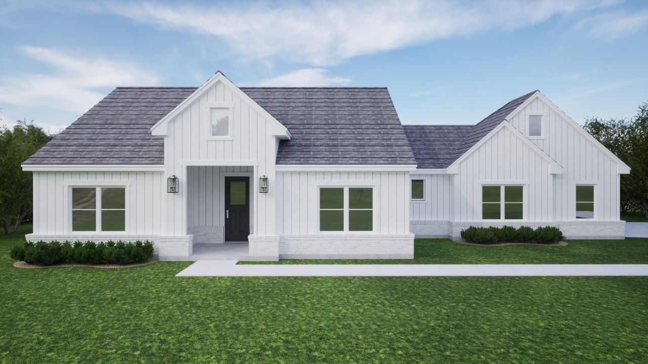 Representative exterior photo of a completed home built from the The Peony by Kenmark Homes in Zion Valley, Poolville, TX (Image 2). Representative exterior photo of a completed home built from the The Peony by Kenmark Homes in Zion Valley, Poolville, TX (Image 2).