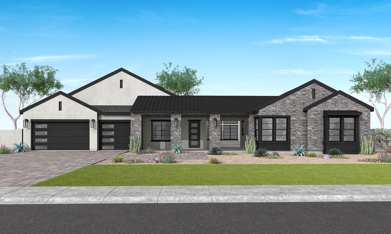 Representative exterior photo of a completed home built from the Calida Plan 9002 by Tri Pointe Homes in Lusitano, Gilbert, AZ (Image 2).
