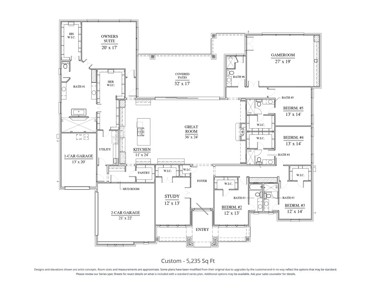 2D floor plan layout for the Custom 5235 by Our Country Homes in Enchanted Creek, Lucas, TX (Image 2).