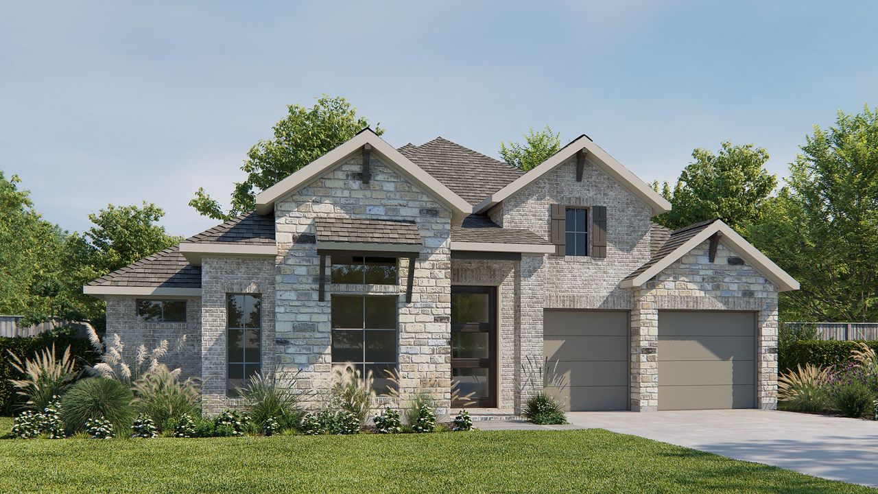 Representative exterior photo of a completed home built from the 2911W by Perry Homes in 6 Creeks, Kyle, TX (Image 2).
