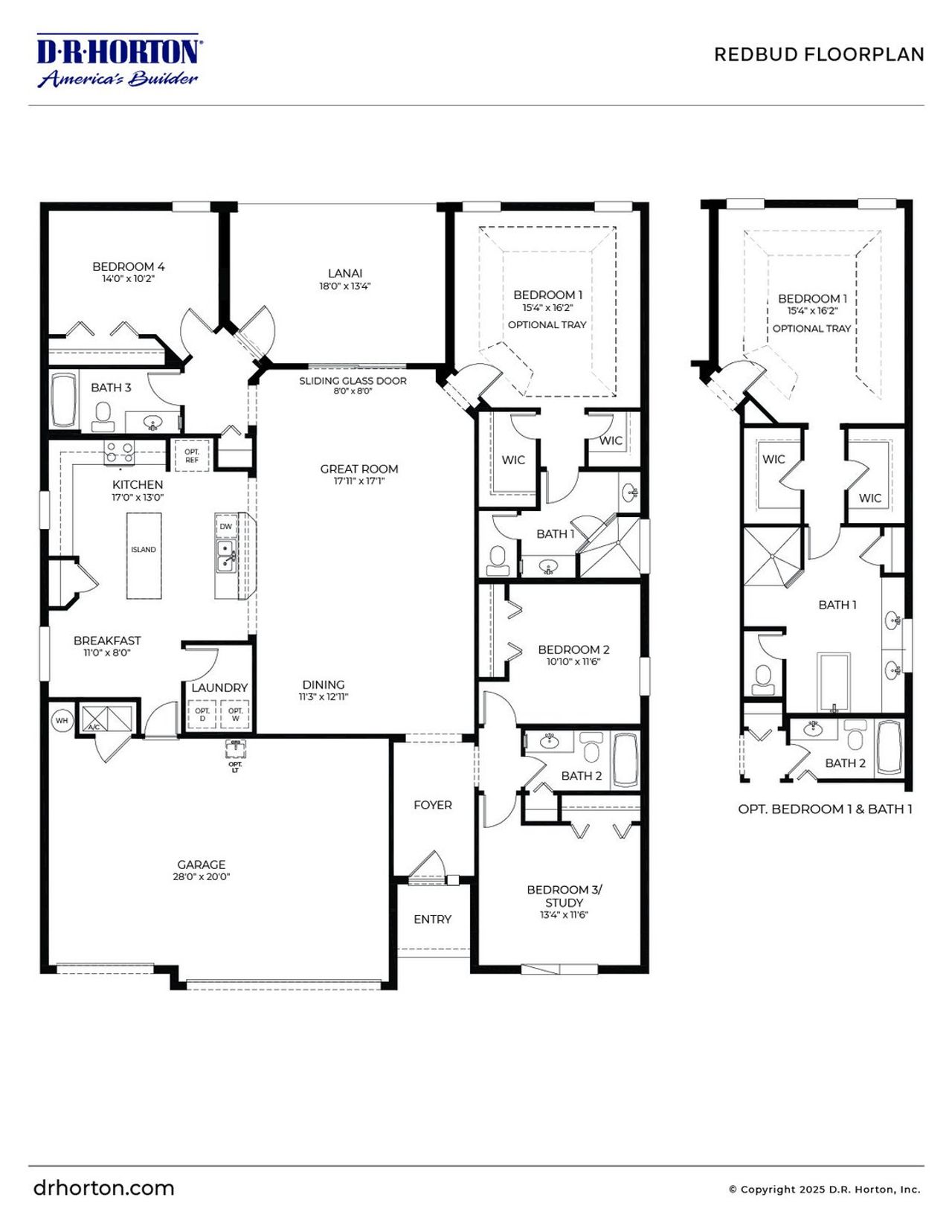 2D floor plan layout for the Red Bud by D.R. Horton in Indian River Preserve, Mims, FL (Image 2). 2D floor plan layout for the Red Bud by D.R. Horton in Indian River Preserve, Mims, FL (Image 2).