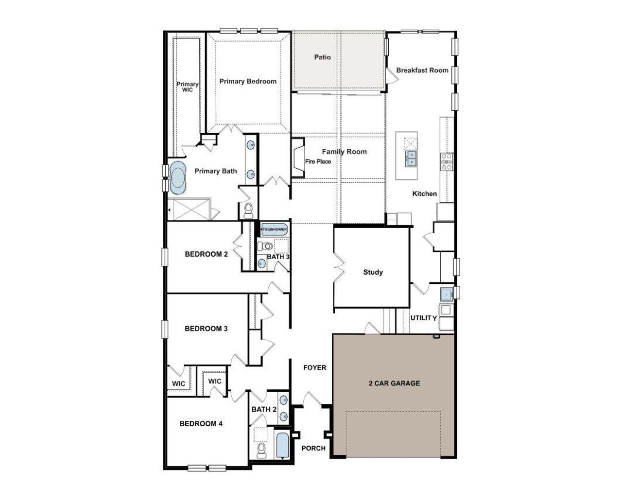 Visualize the thoughtful layout of this home with a primary suite, three additional bedrooms, and a study.