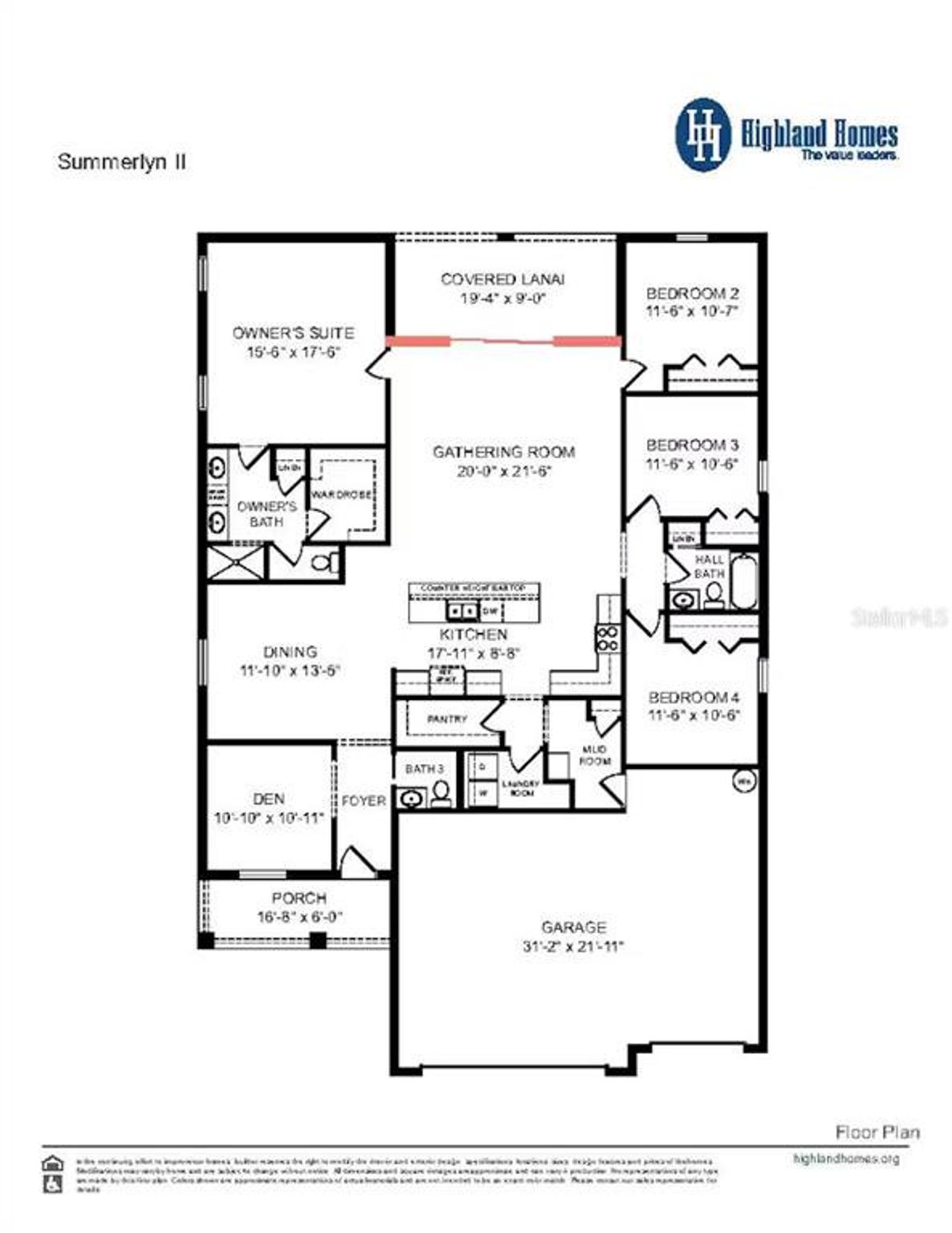 2D floor plan layout of this home in Summerlake Estates, Auburndale, FL (Image 2).