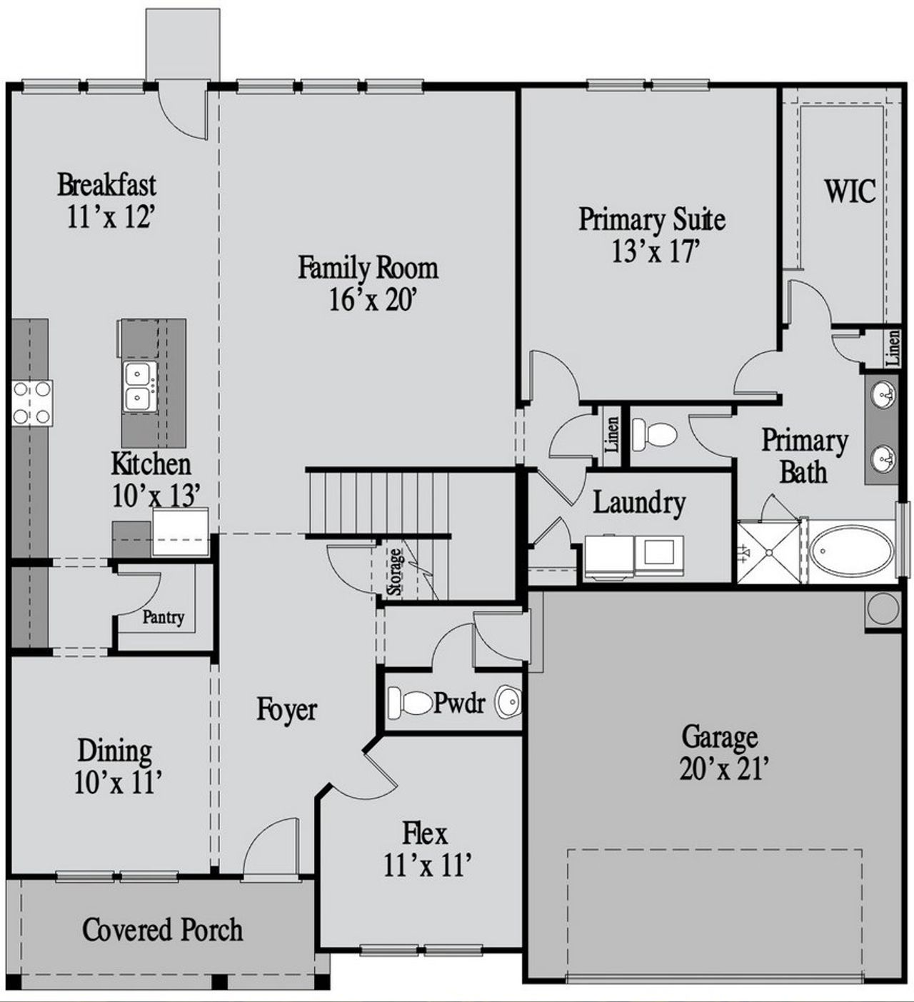 2D floor plan layout for the Glynn by UnionMain Homes in Maddox Landing, Hoschton, GA (Image 2).