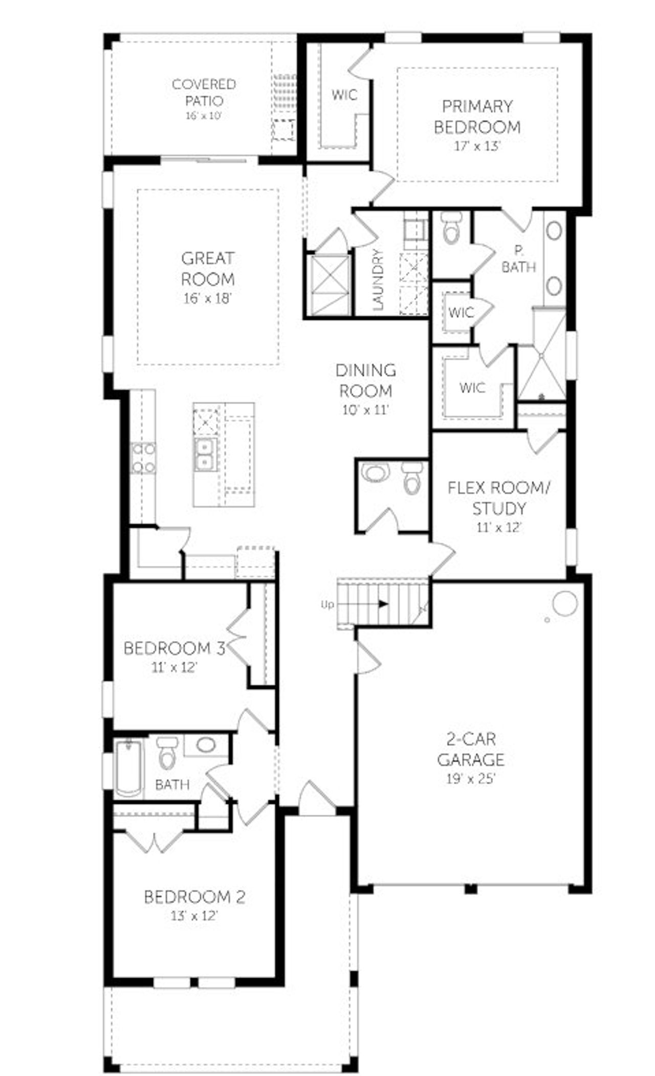 2D floor plan layout for the Fontana by Dream Finders Homes in Laureate Park (Craft Homes), Orlando, FL (Image 2).