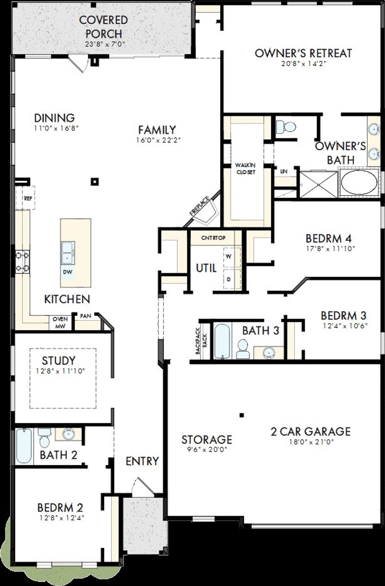 2D floor plan layout of this home in Goodland – Manor Series, Grand Prairie, TX (Image 2).