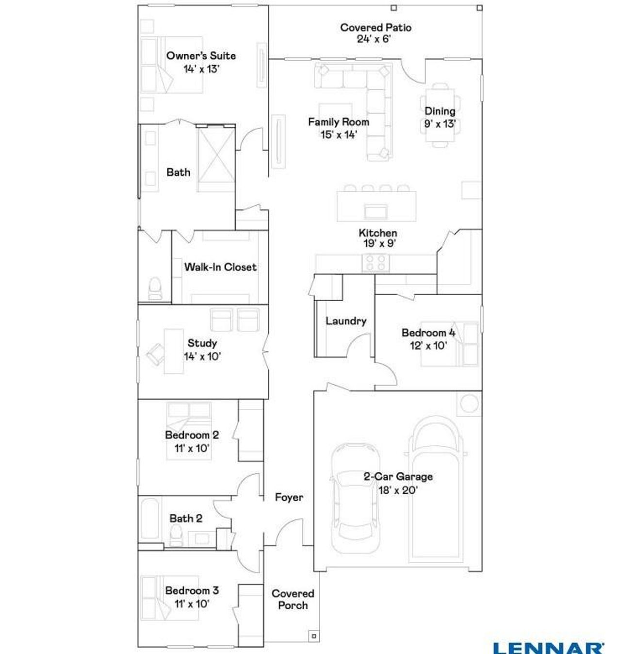 2D floor plan layout of this home in Anniston, Katy, TX (Image 2).