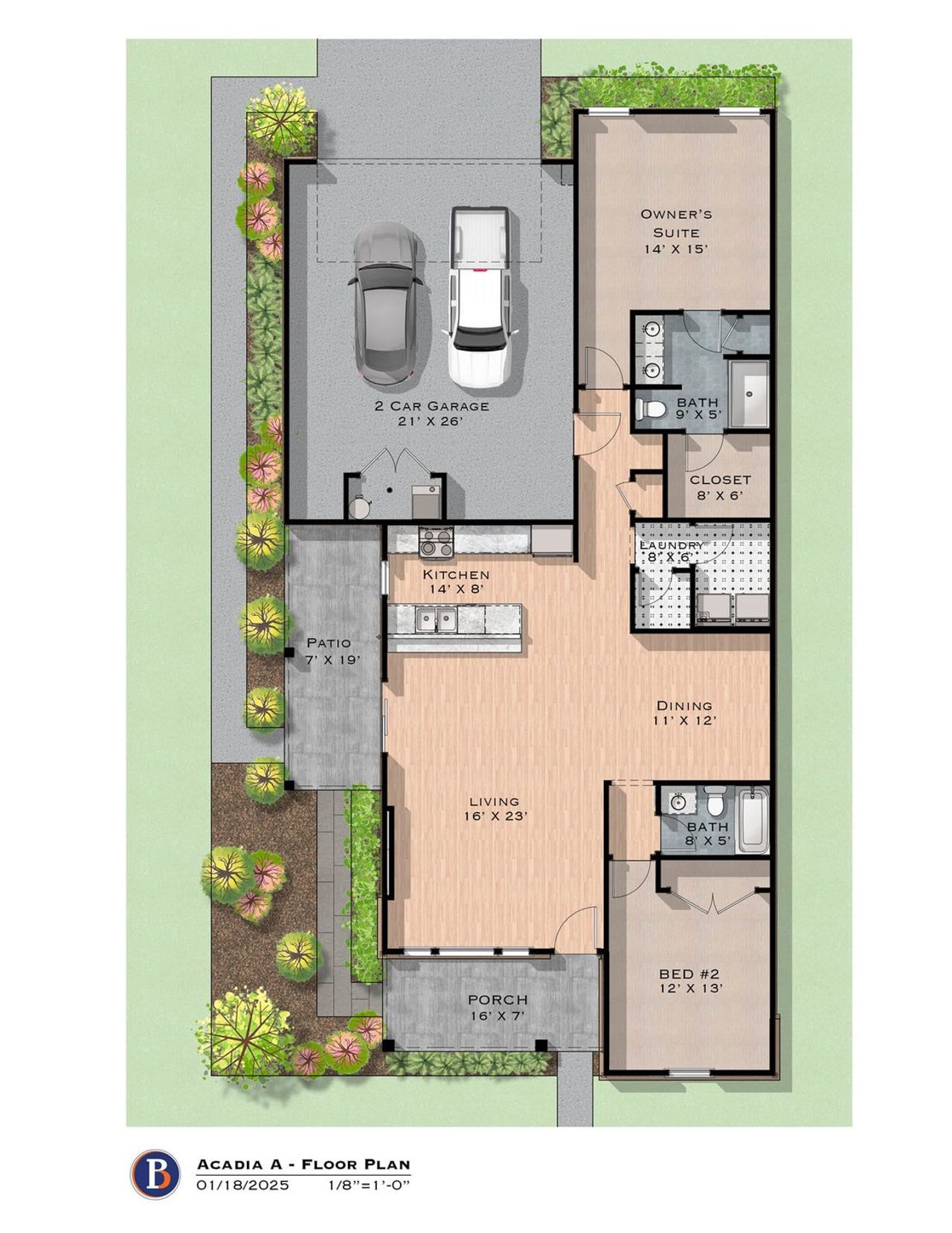2D floor plan layout for the Acadia by Perfection Builders in The Courtyards at Cornerstone, Andover, KS (Image 2).