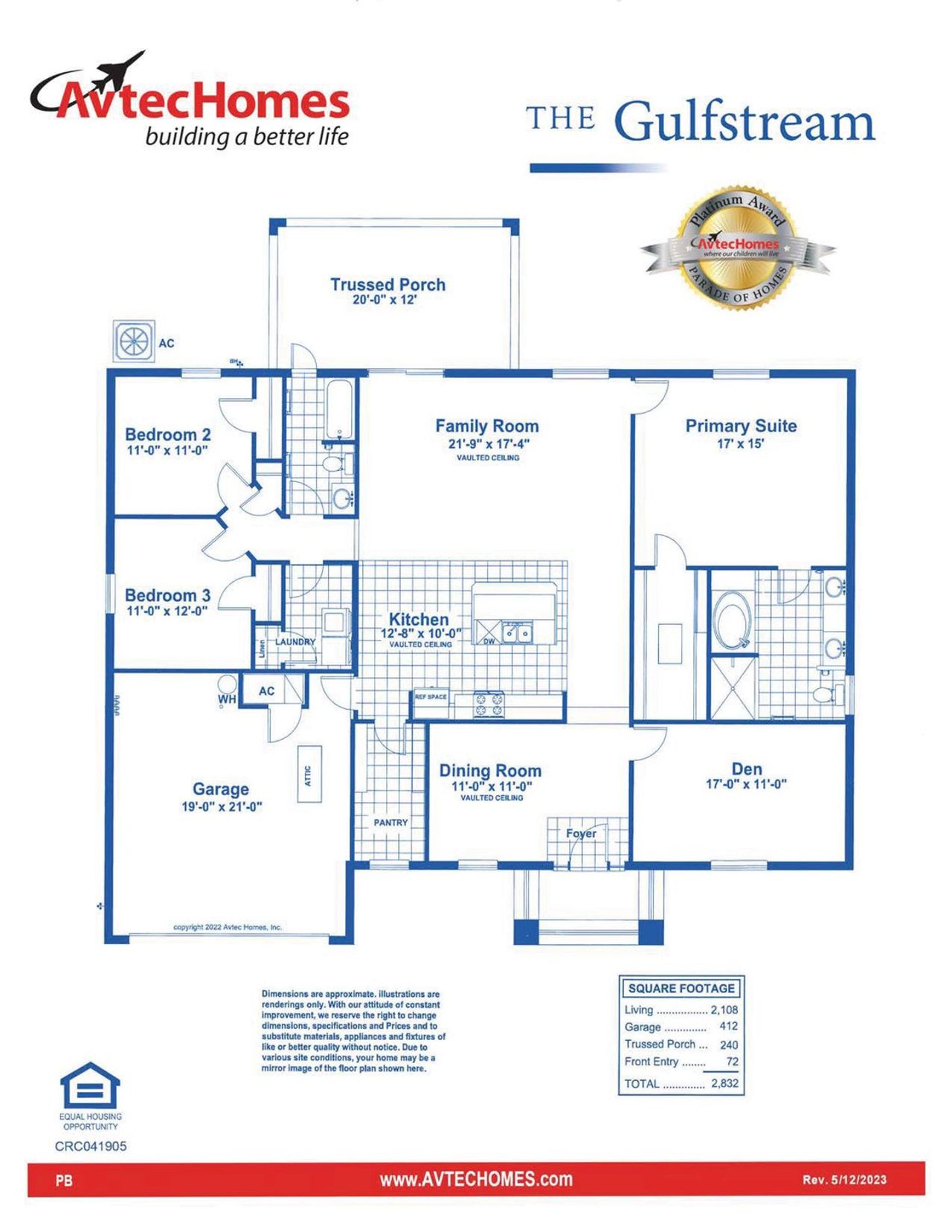 Image 2 representing the Gulfstream by Avtec Homes in Palm Bay & South Brevard, Palm Bay, FL.