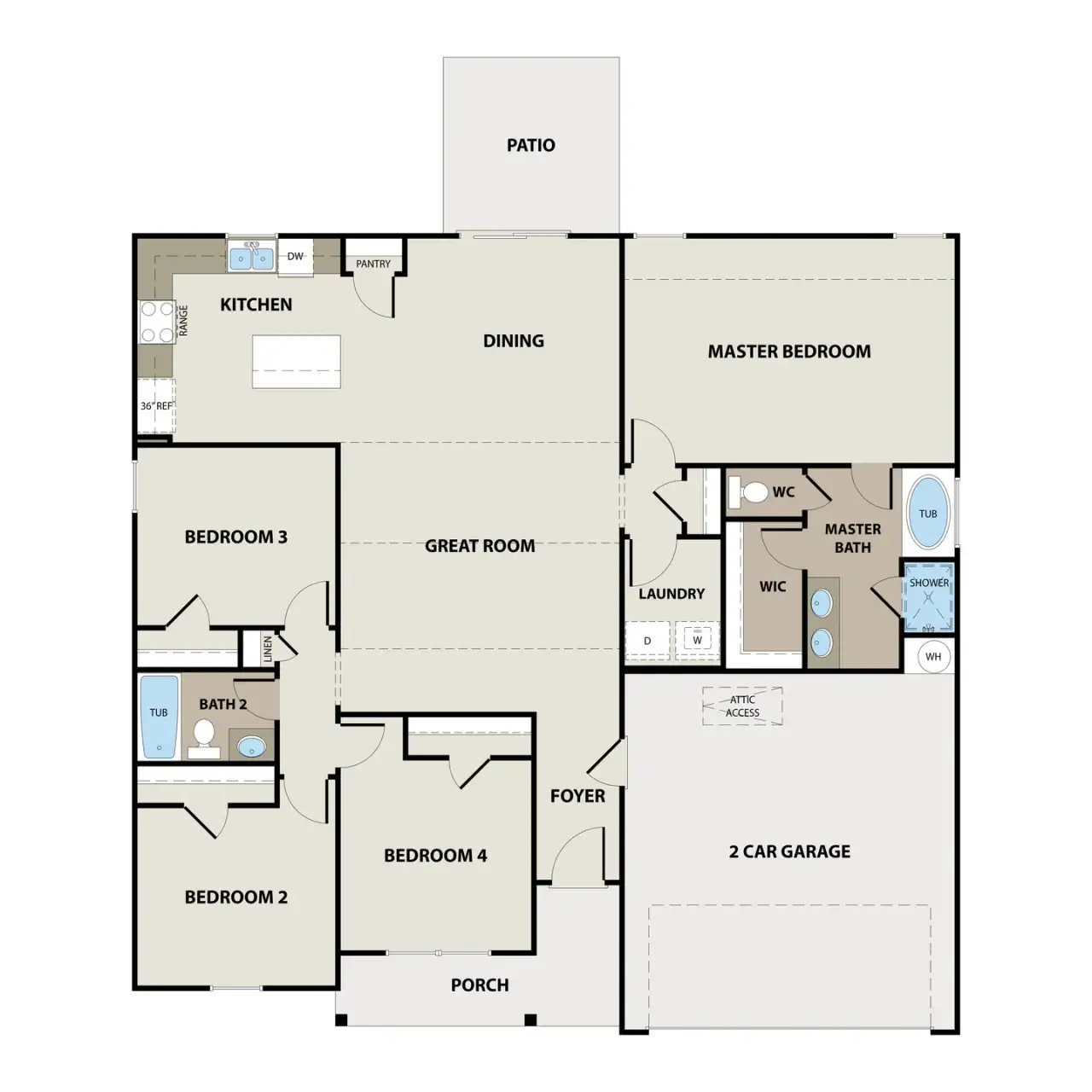 2D floor plan layout of this home in Grand Reserve, Hinesville, GA (Image 2).