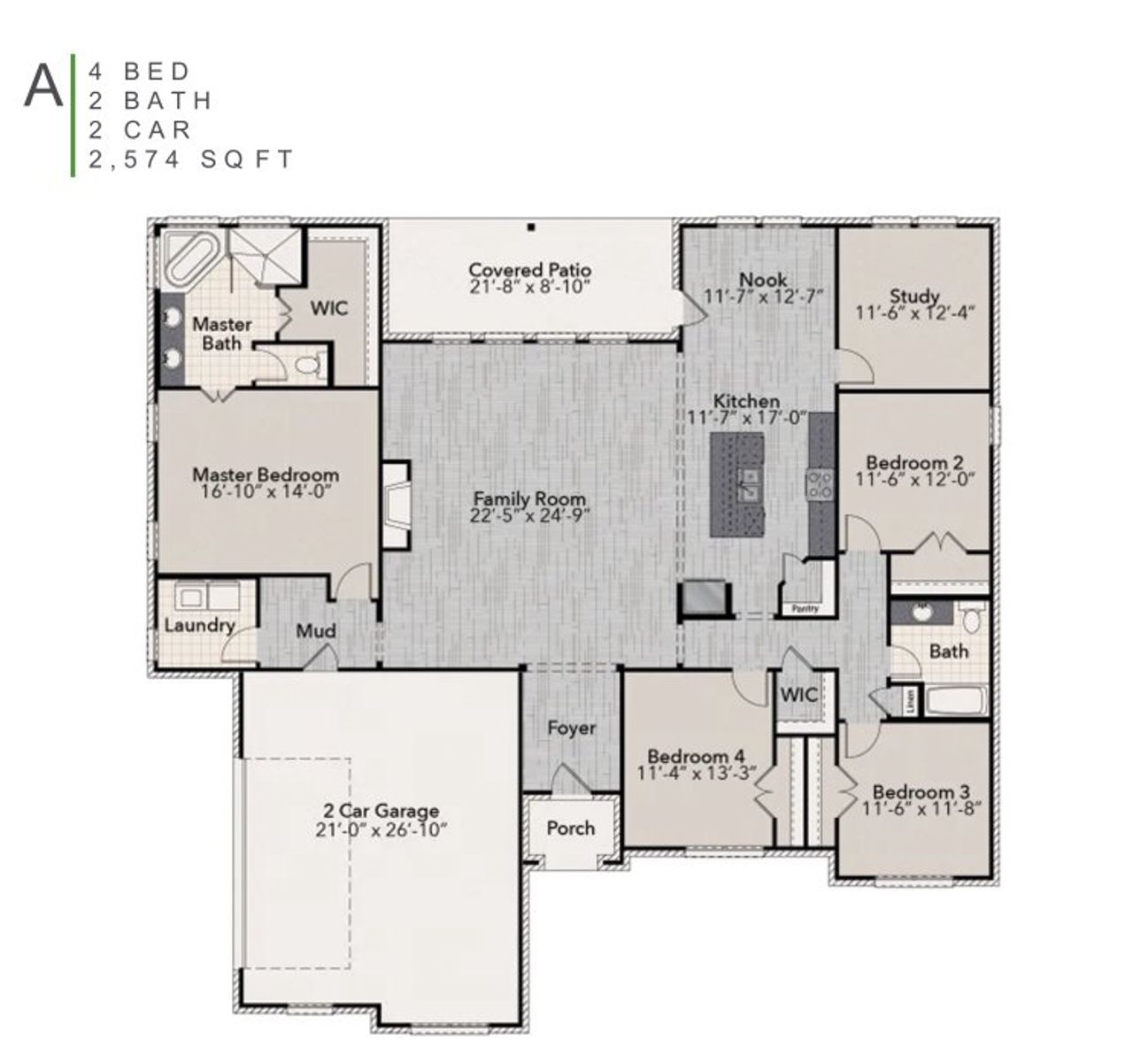 2D floor plan layout for the The Magnolia by Elmwood Custom Homes in Jordan Run, Midlothian, TX (Image 2).