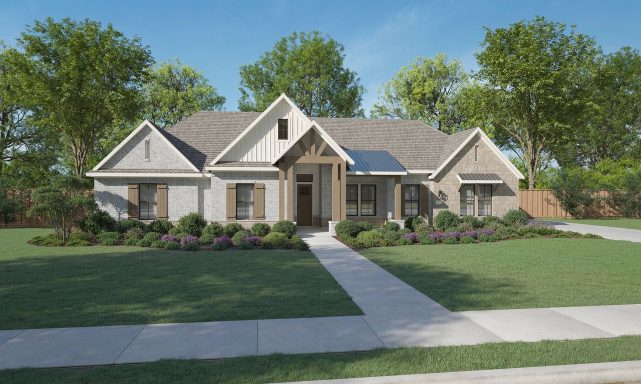 Representative exterior photo of a completed home built from the Wimberly by Centre Living Homes in Lakeway Estates, Waxahachie, TX (Image 2). Representative exterior photo of a completed home built from the Wimberly by Centre Living Homes in Lakeway Estates, Waxahachie, TX (Image 2).