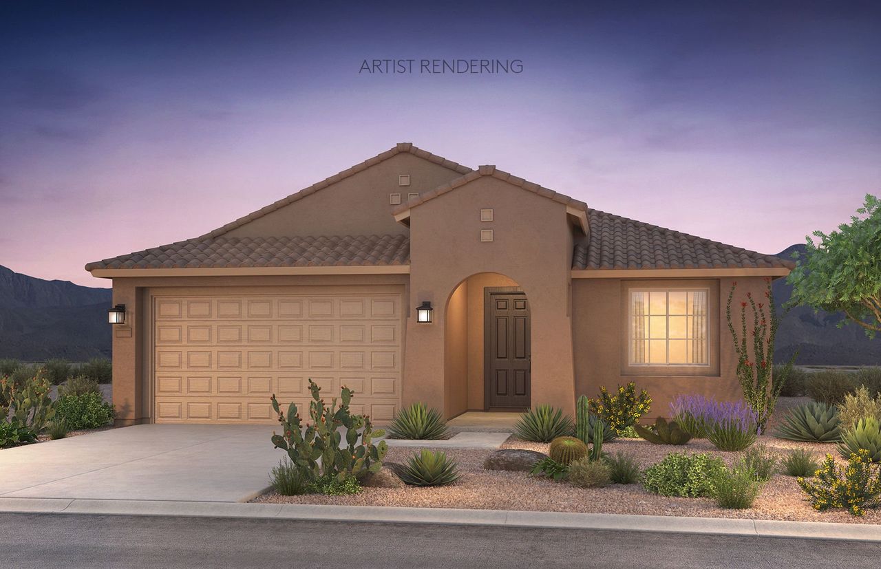 Front exterior of a new home in Vistoso Canyon Estates, Oro Valley, AZ, highlighting curb appeal (Image 2).