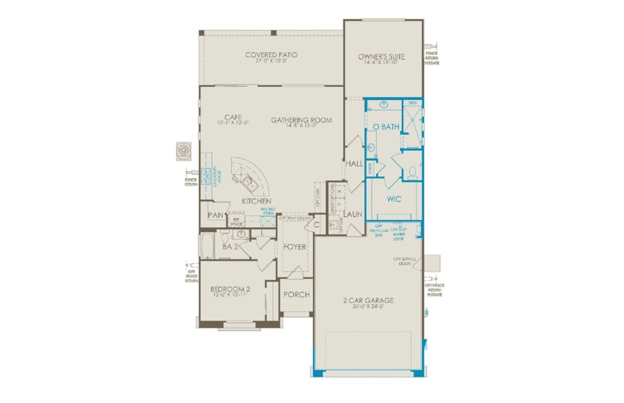 2D floor plan layout of this home in Del Webb at Rocking K, Tucson, AZ (Image 2).