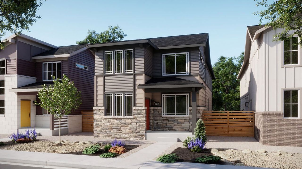 Representative exterior photo of a completed home built from the Plan 2215 by New Home Co. in The Casitas Collection at Windler, Aurora, CO (Image 2). Representative exterior photo of a completed home built from the Plan 2215 by New Home Co. in The Casitas Collection at Windler, Aurora, CO (Image 2).