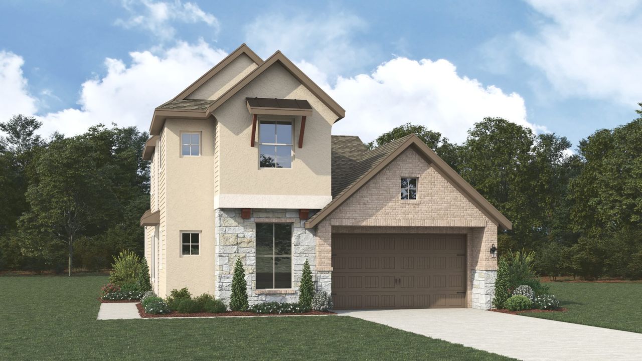 Representative exterior photo of a completed home built from the Snowhill by Sitterle Homes in Nolte Farms, Seguin, TX (Image 2). Representative exterior photo of a completed home built from the Snowhill by Sitterle Homes in Nolte Farms, Seguin, TX (Image 2).