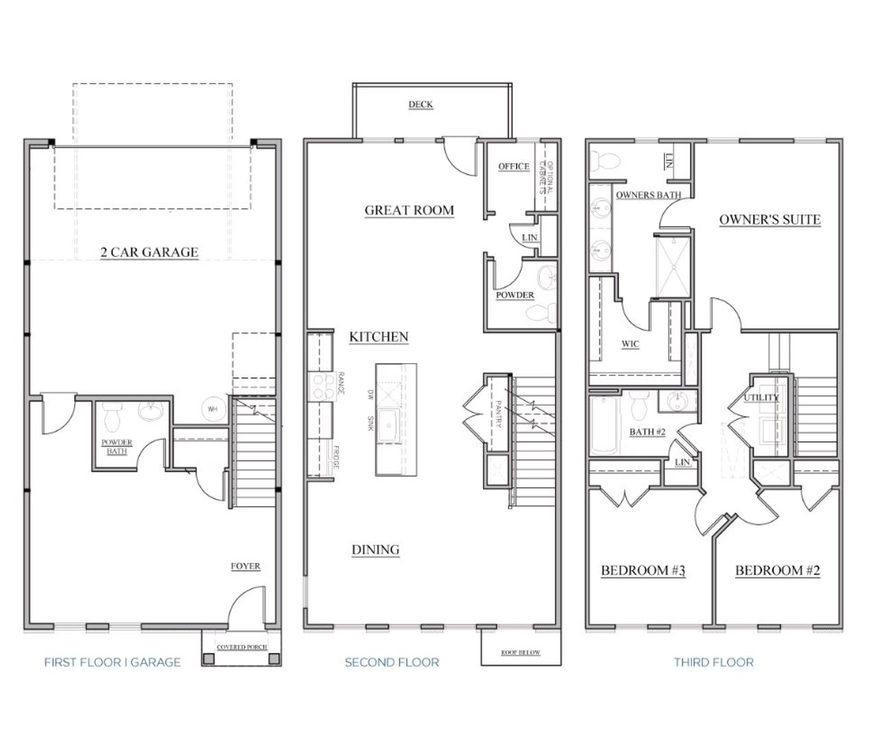 2D floor plan layout for the Anchor Three-Story by Brookline Homes in Vanguard at Vermillion, Huntersville, NC (Image 2).