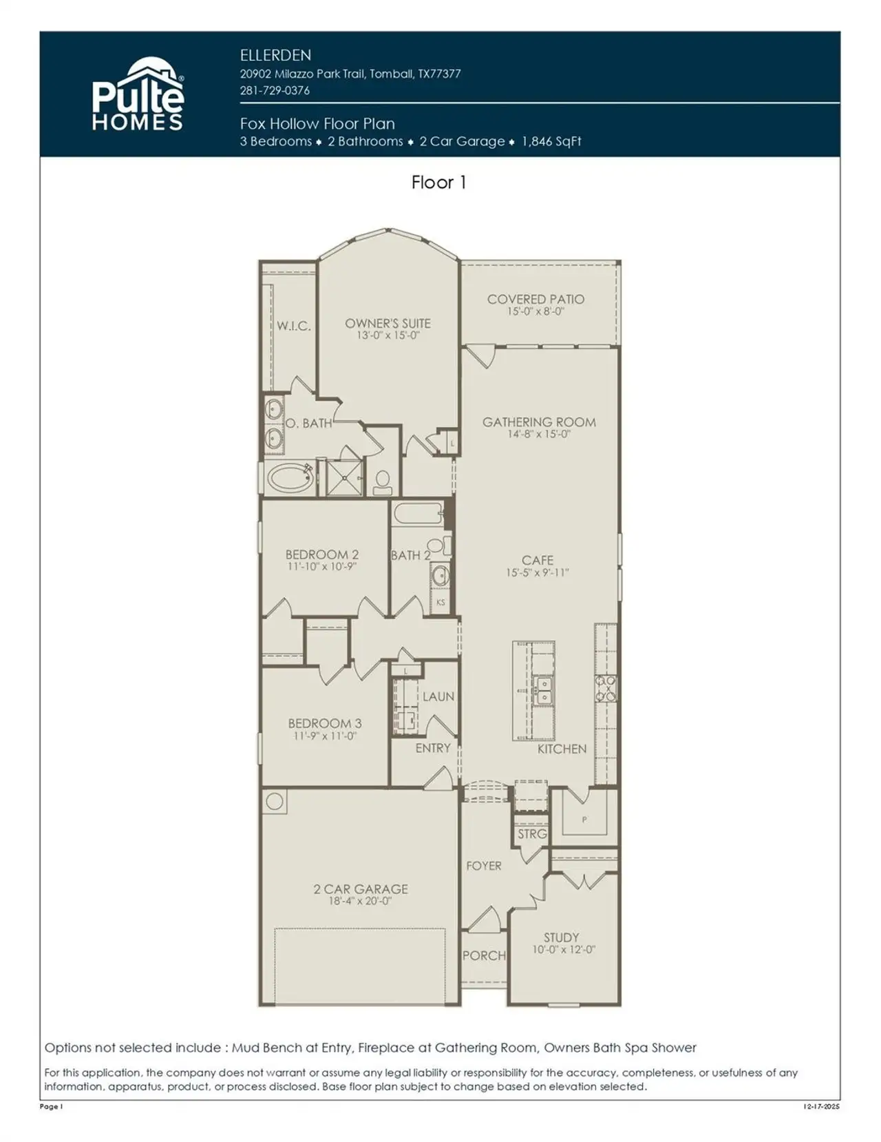 2D floor plan layout of this home in Ellerden, Tomball, TX (Image 2).