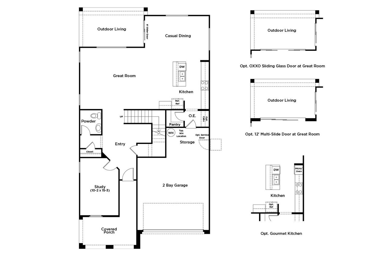 2D floor plan layout for the Zinnia by DRB Homes in Saguaro Hills at Vistancia, Peoria, AZ (Image 2).