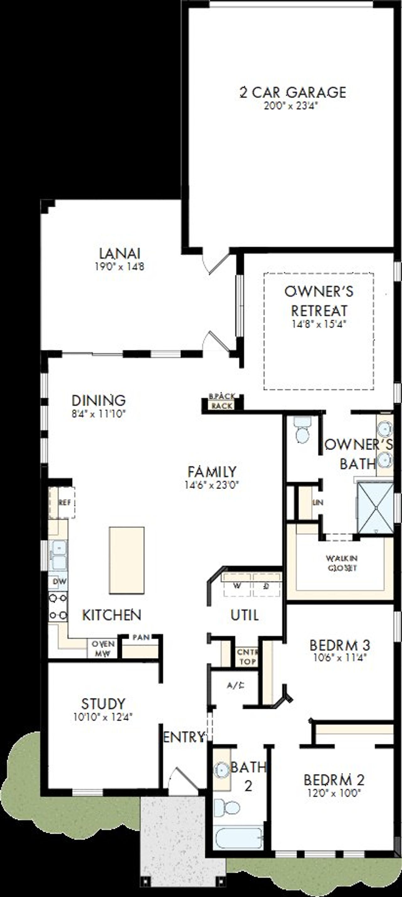 2D floor plan layout of this home in SeaFlower – Bungalow Homes, Bradenton, FL (Image 2).