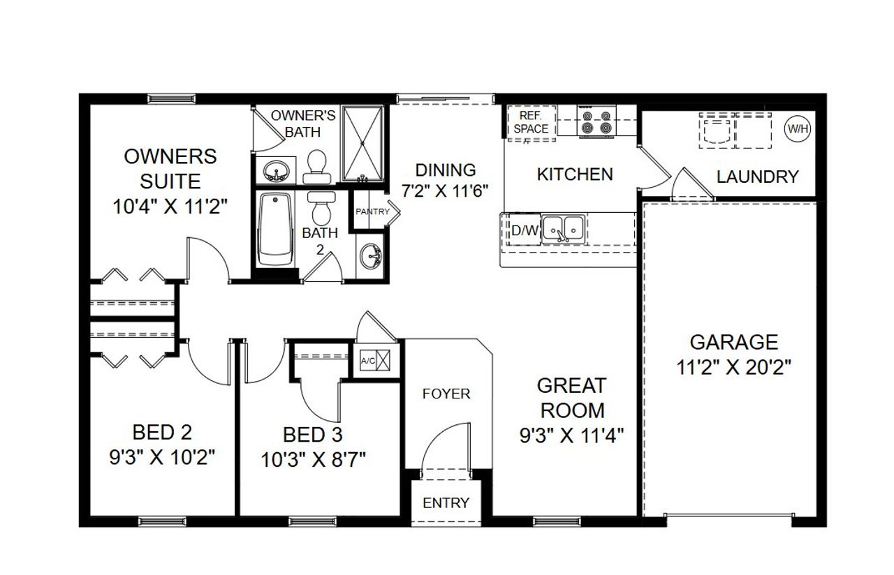 2D floor plan layout for the Phoenix by Holiday Builders in South Gulf Cove, Port Charlotte, FL (Image 2).