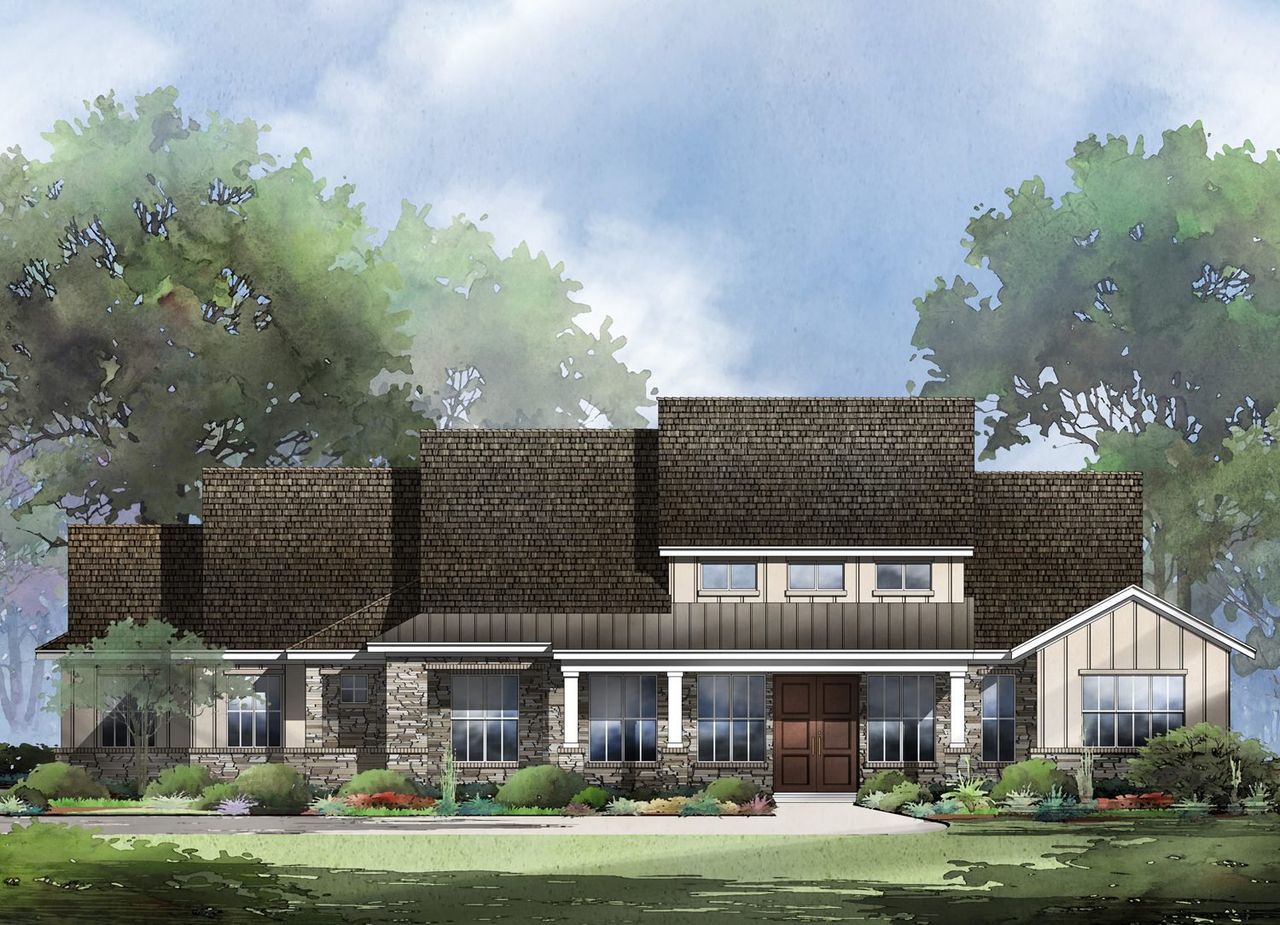 Representative exterior photo of a completed home built from the Alpine by Sitterle Homes in ClearWater Ranch, Liberty Hill, TX (Image 2). Representative exterior photo of a completed home built from the Alpine by Sitterle Homes in ClearWater Ranch, Liberty Hill, TX (Image 2).