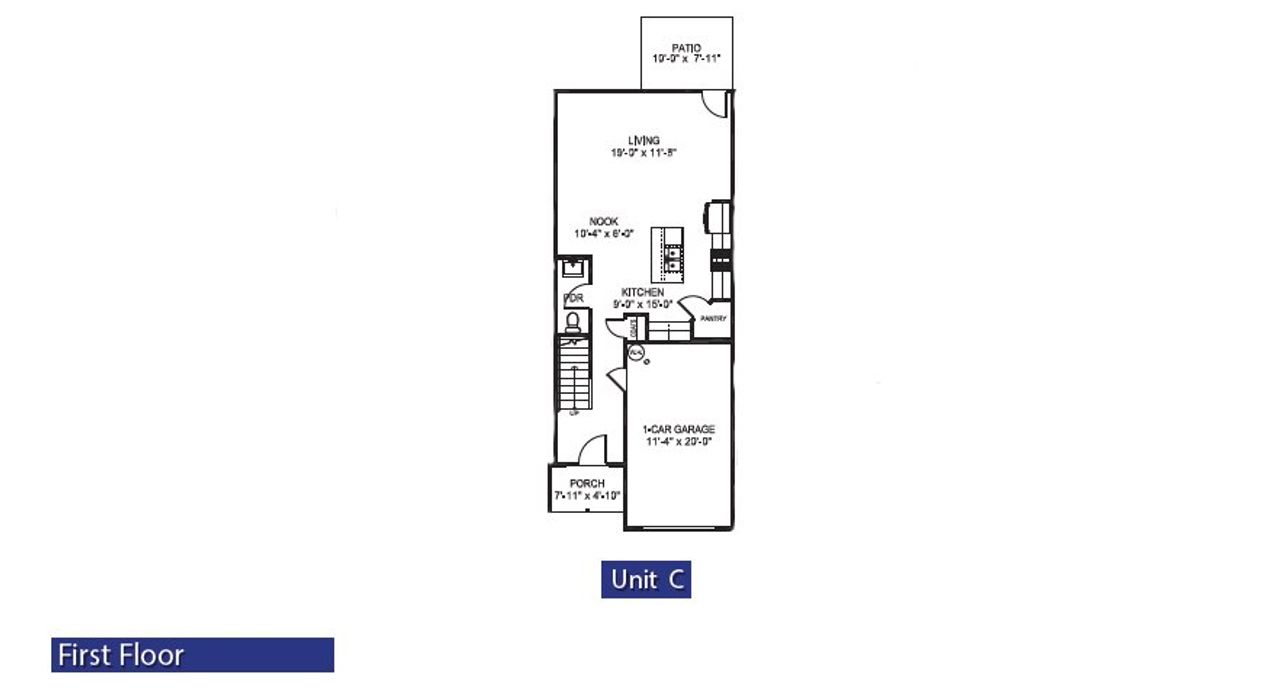 2D floor plan layout for the Plan 1514 Townhome by Adams Homes in Joyner Park, Rocky Mount, NC (Image 2).