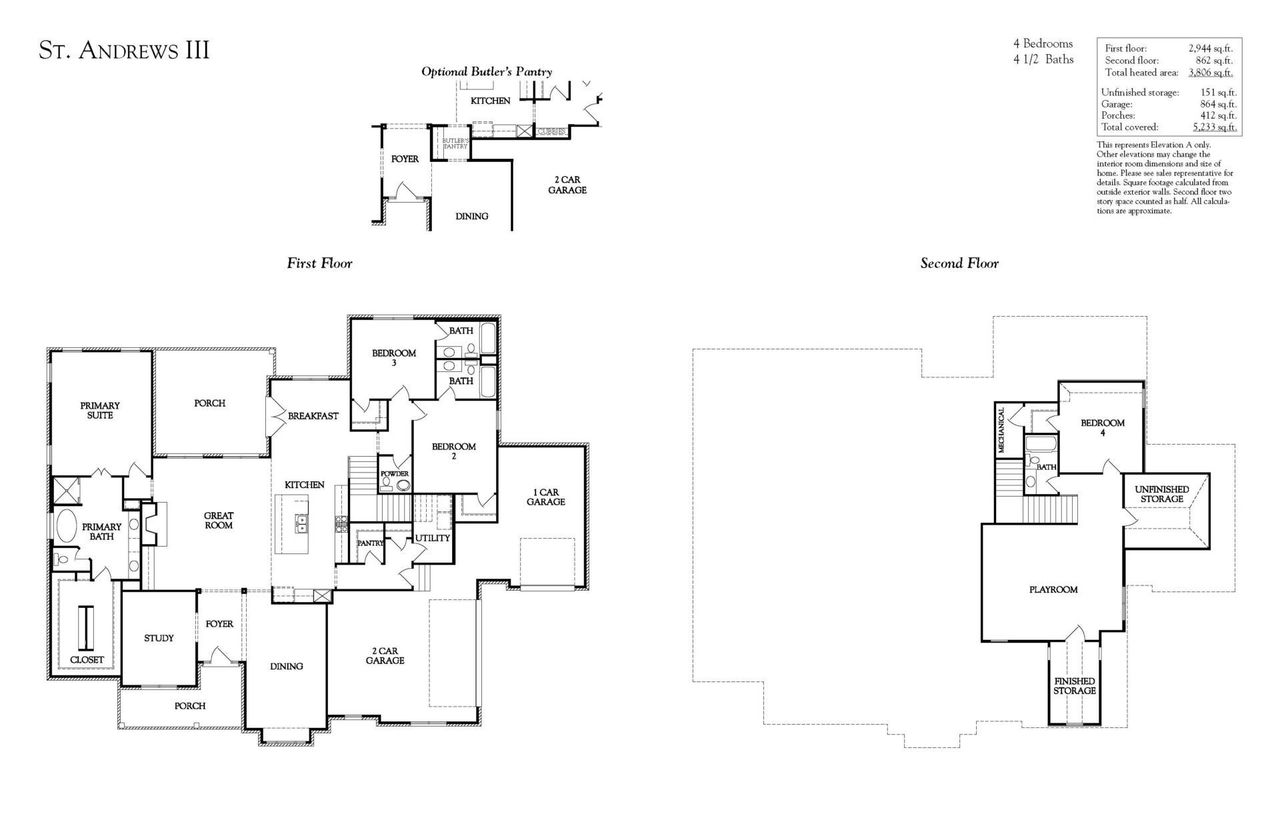 2D floor plan layout for the St Andrews III by Turnberry Homes in Tiburon, Brentwood, TN (Image 2).