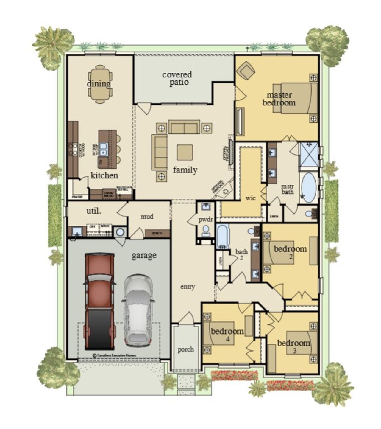 2D floor plan layout for the Aria by Carothers Executive Homes in Eagle Heights, Salado, TX (Image 2).
