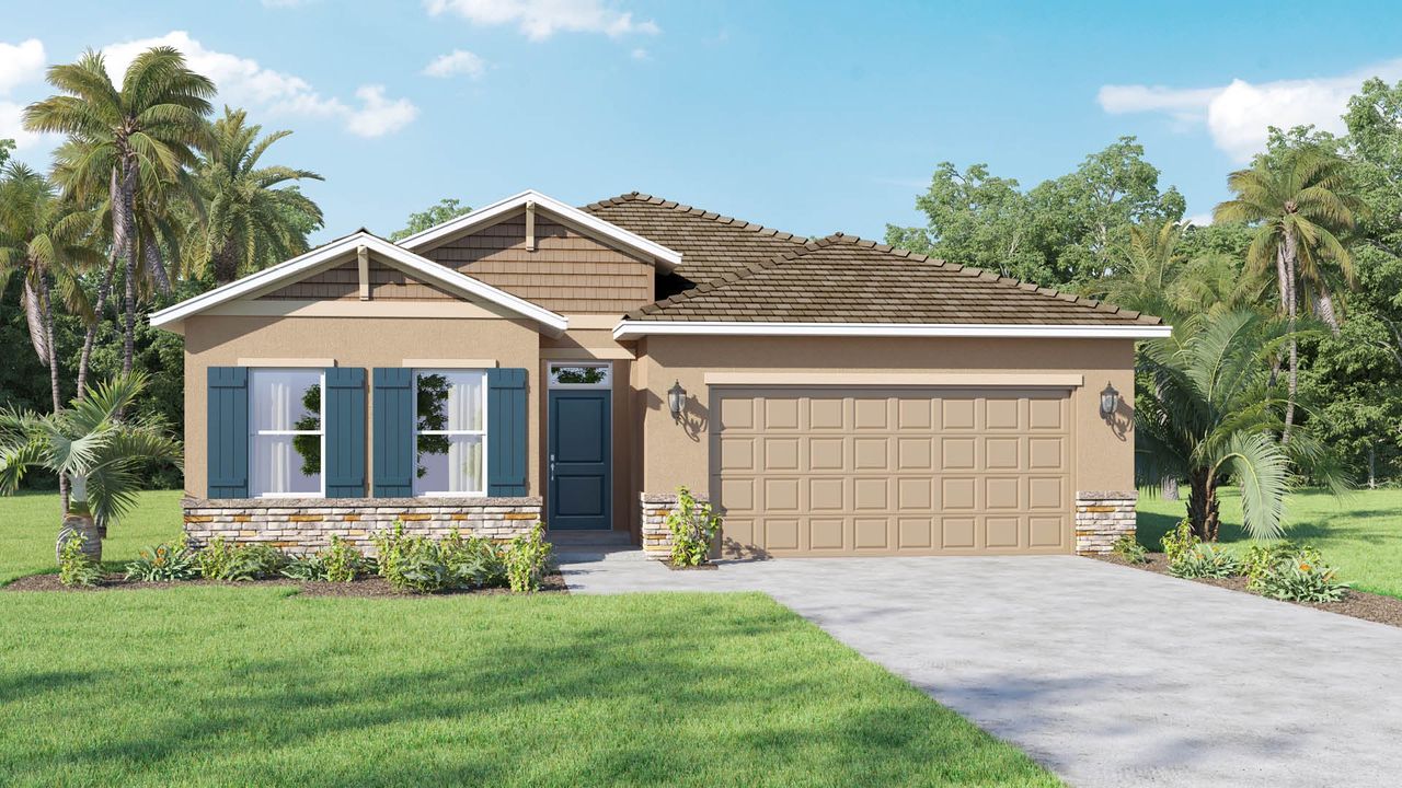 Representative exterior photo of a completed home built from the Bristol by D.R. Horton in Indian River Preserve, Mims, FL (Image 2). Representative exterior photo of a completed home built from the Bristol by D.R. Horton in Indian River Preserve, Mims, FL (Image 2).