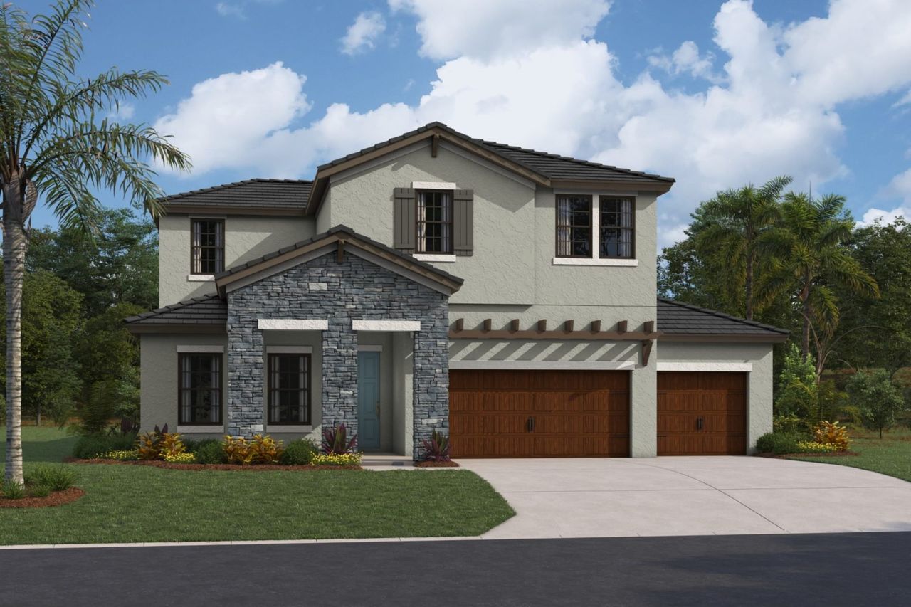 Representative exterior photo of a completed home built from the Bayside II by Homes by WestBay in Pasadena Ridge, Pasadena Hills, FL (Image 2).
