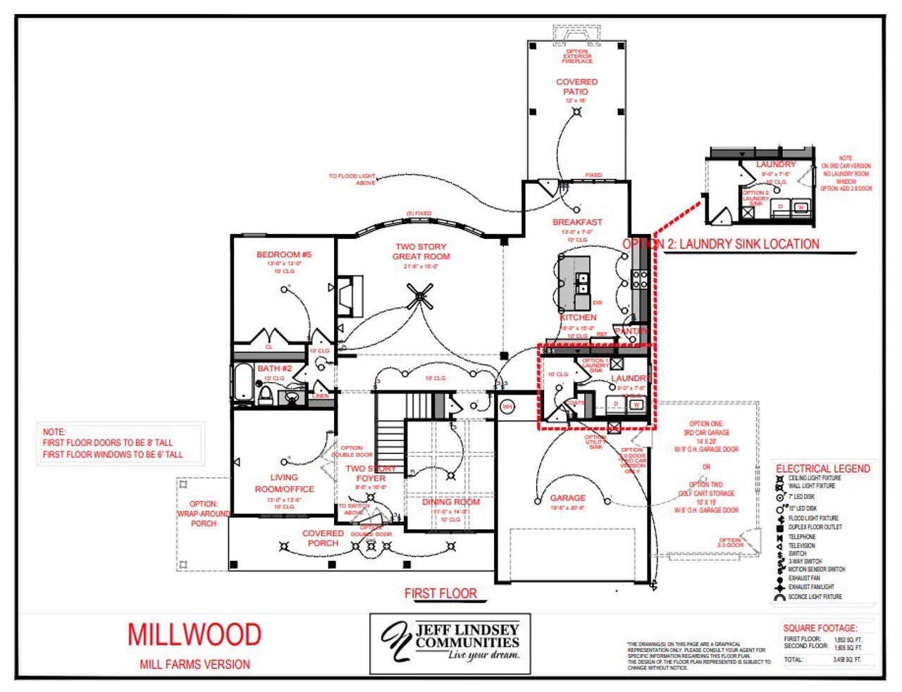 2D floor plan layout for the Millwood F by Jeff Lindsey Communities in Mill Farms, Peachtree City, GA (Image 2).