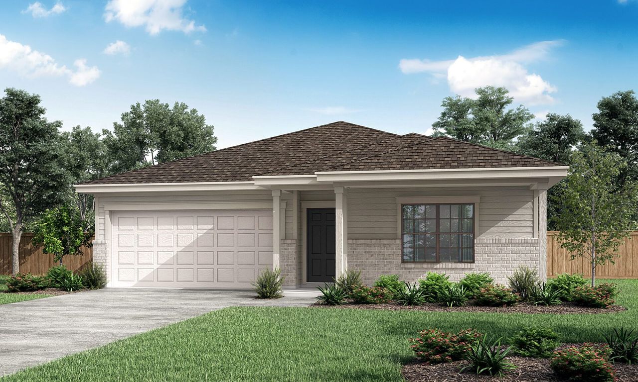 Representative exterior photo of a completed home built from the Coan by Pacesetter Homes in Cool Water at Sonterra, Jarrell, TX (Image 2). Representative exterior photo of a completed home built from the Coan by Pacesetter Homes in Cool Water at Sonterra, Jarrell, TX (Image 2).