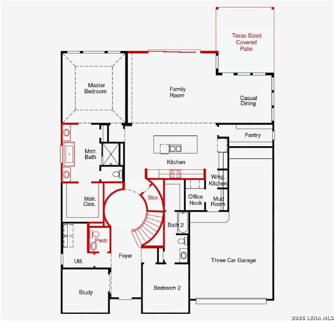 2D floor plan layout of this home in Megan's Landing, Castroville, TX (Image 2).