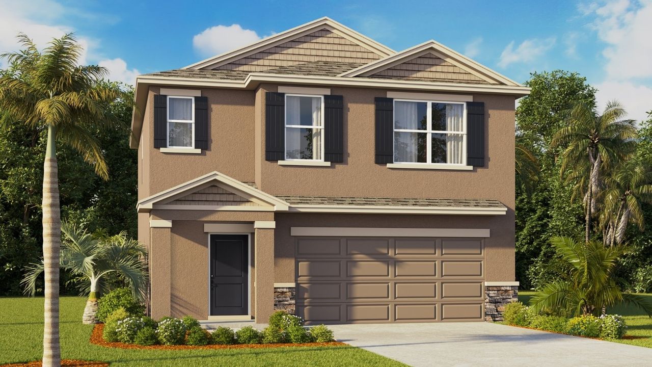 Representative exterior photo of a completed home built from the Crestview by D.R. Horton in Woodcreek, Wesley Chapel, FL (Image 2).