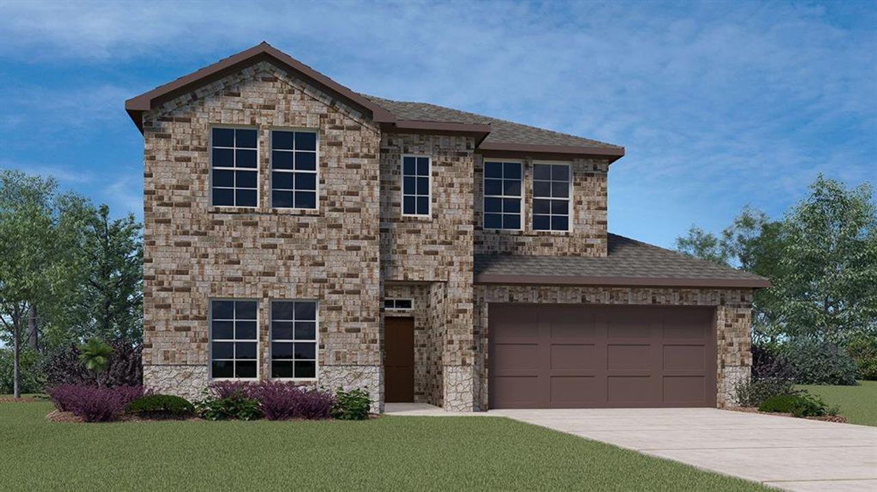 Front exterior of a new home in Bluff Springs, Ferris, TX, highlighting curb appeal (Image 2).