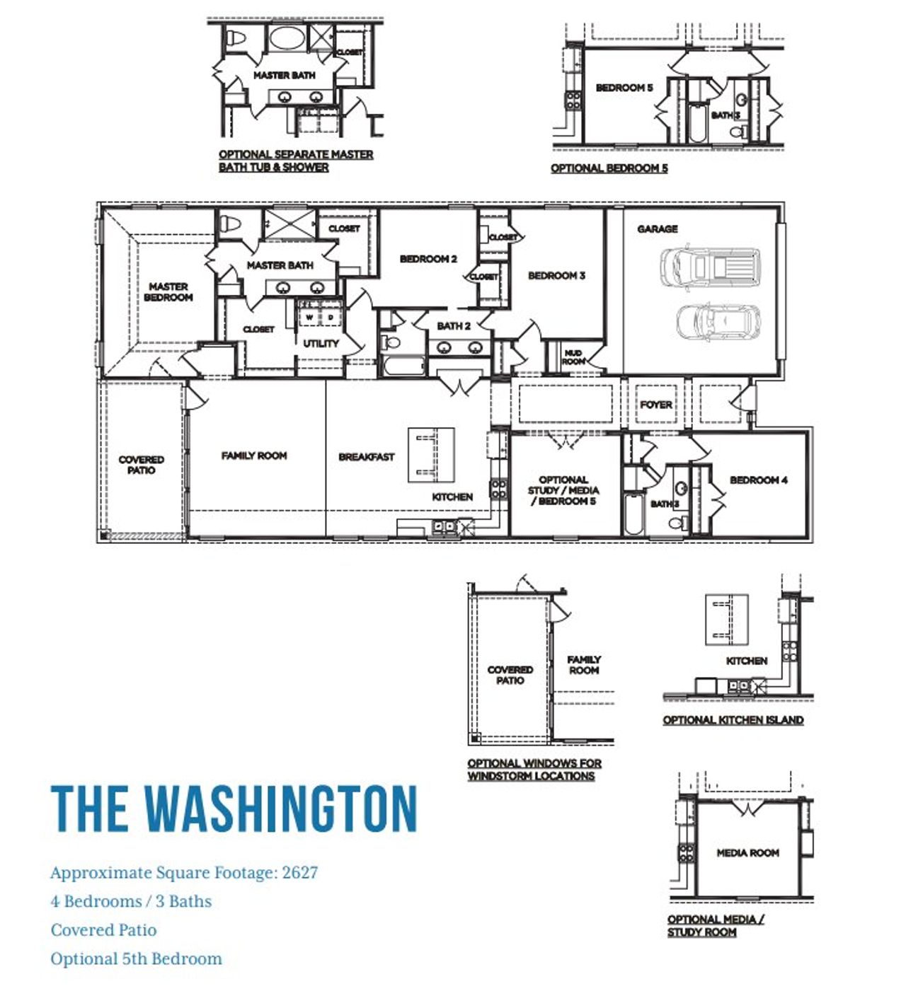 2D floor plan layout for the The Washington by McKinley Homes in Fieldstone, Katy, TX (Image 2).