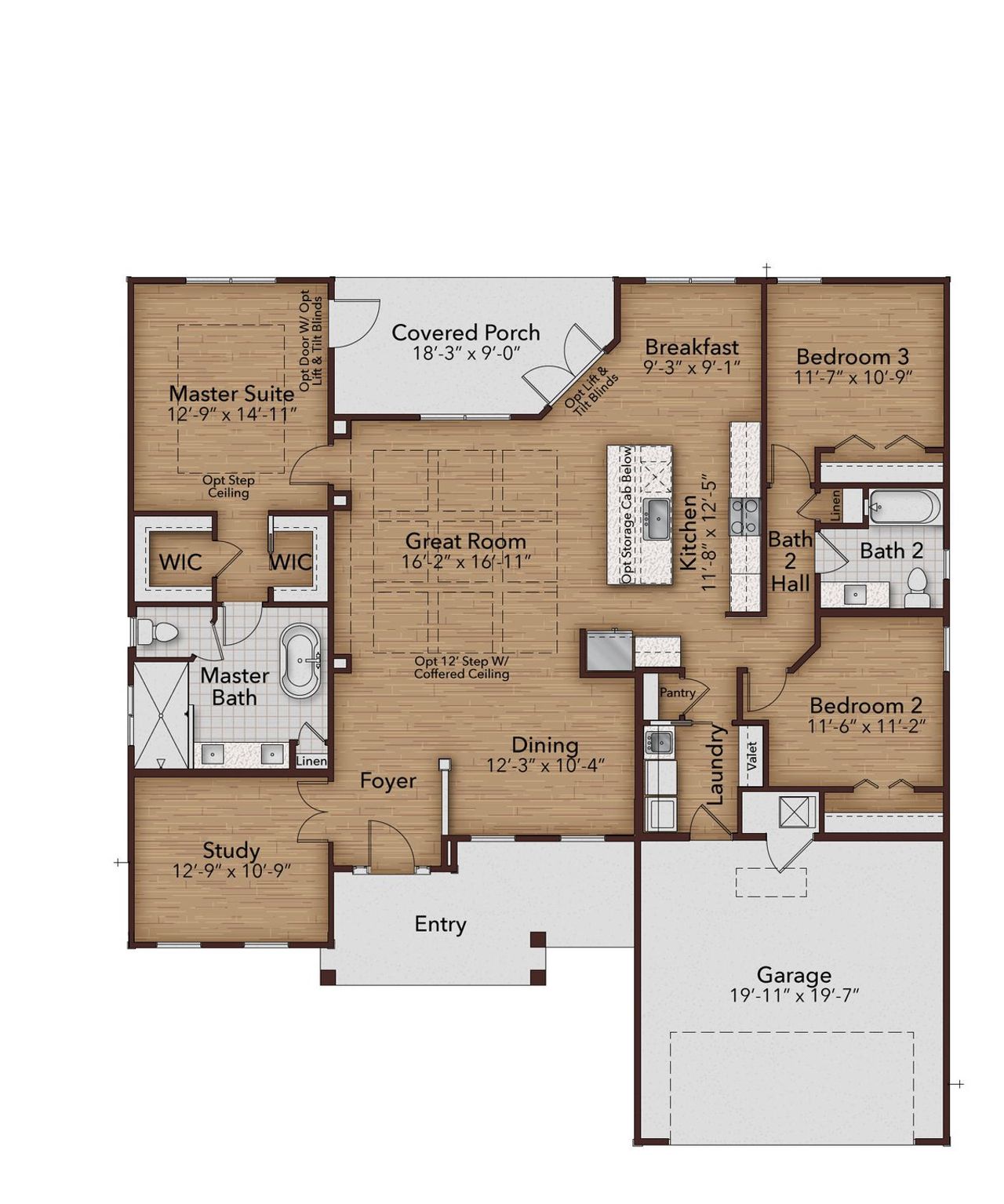 2D floor plan layout for the Oxford by GW Homes in Laureate Village, Newberry, FL (Image 2).