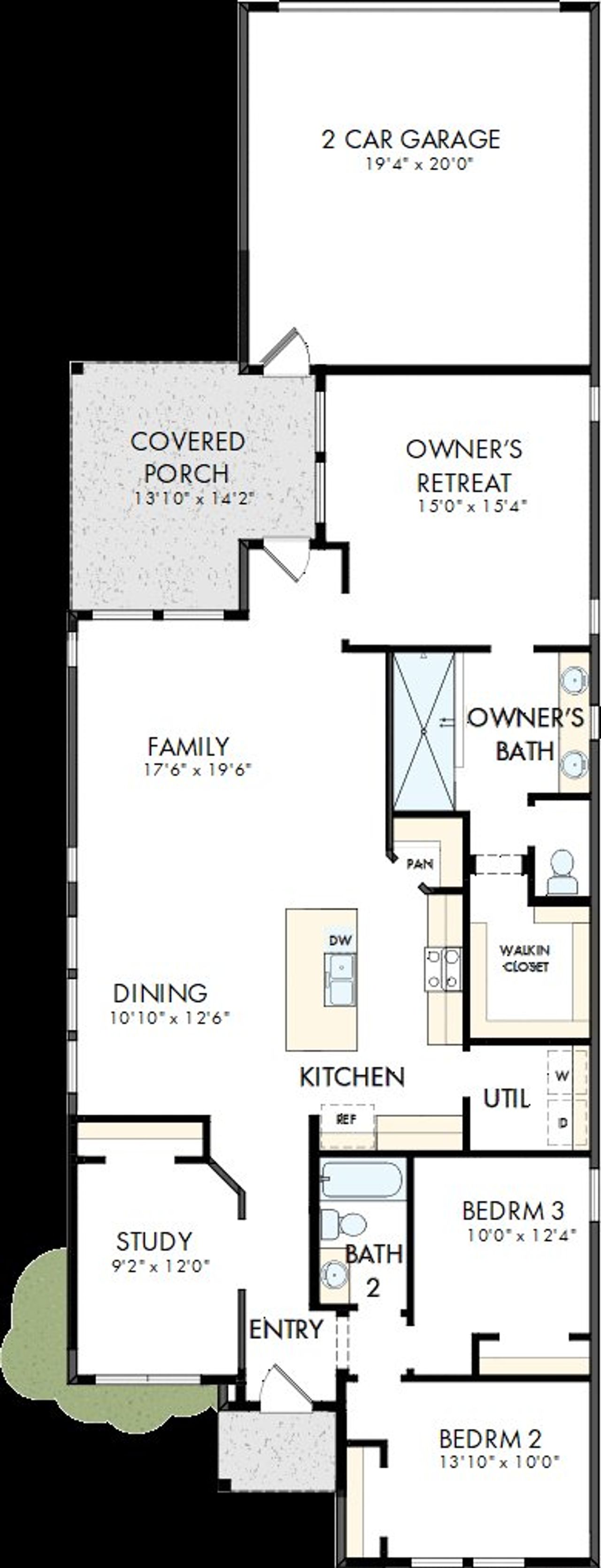 2D floor plan layout of this home in Goodnight Ranch, Austin, TX (Image 2).