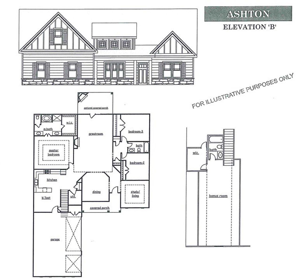 2D floor plan layout for the Ashton by Bowen and Bowen Homebuilders in River Manor, Cumming, GA (Image 2).