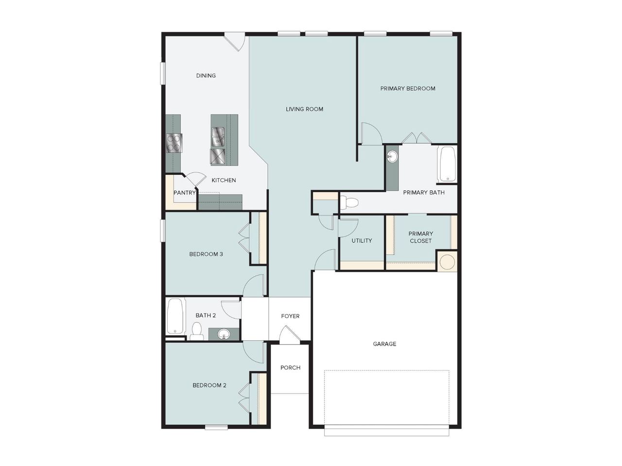 2D floor plan layout of this home in Casetta Ranch, Kyle, TX (Image 2).