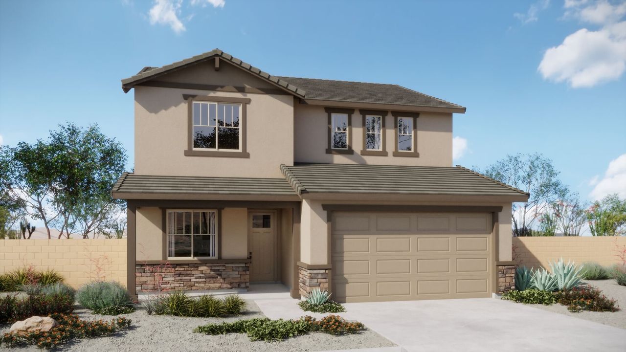 Representative exterior photo of a completed home built from the Sienna by Mattamy Homes in Alamar At Rocking K, Tucson, AZ (Image 2). Representative exterior photo of a completed home built from the Sienna by Mattamy Homes in Alamar At Rocking K, Tucson, AZ (Image 2).